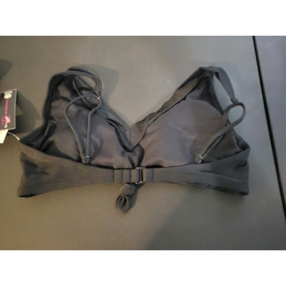 NWT No Boundaries Black V-Neck Knot Front Bikini Top - M - Picture 2 of 5